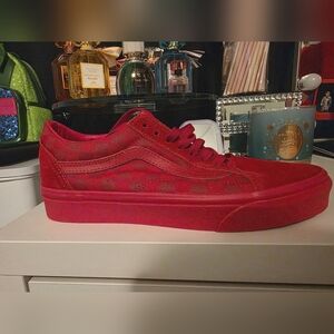 Mono/Check Racing Red Old Skool Vans 6.5 Men, 8 Women